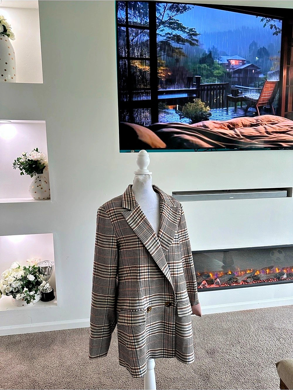 Waverly Grey Plaid Blazer in Brown & Pink Size Large